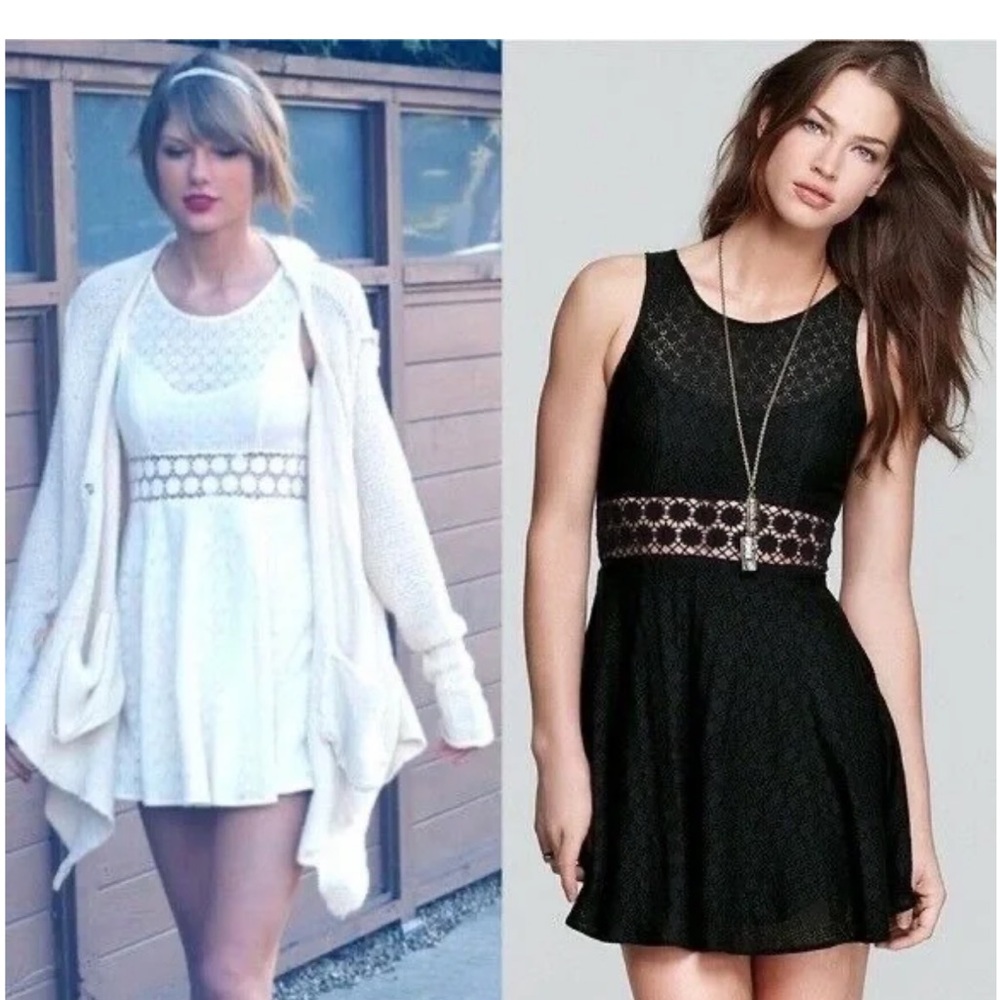 Free People Embroidered Lace Sleeveless Mini Dress Black Women’s 10